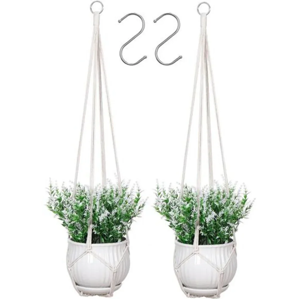 Macrame Plant Hanger Indoor Set of 2 with 2 S Hooks, Indoor Outdoor